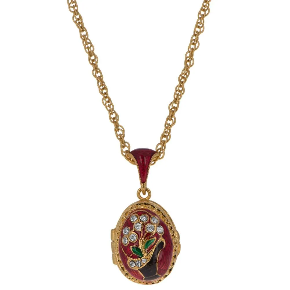 Flower Basket Royal Egg Pendant Necklace 20 Inches