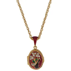 Flower Basket Royal Egg Pendant Necklace 20 Inches