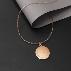 Genuine Single Diamond Set Roman numeral Sundial Necklace Rose Gold Titanium
