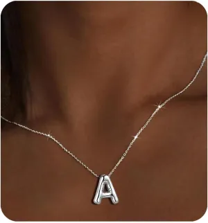 Gold Initial Necklaces for    Trendy Stuff Bubble Letter Pendant Necklace Gold Jewelry Birthday Gifts for Women Teen Her Mom Sister