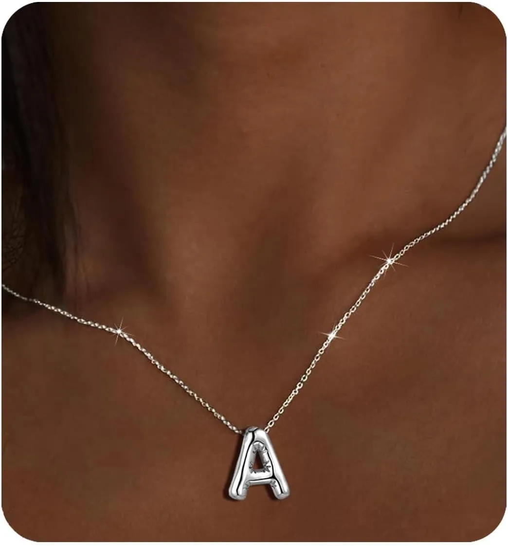 Gold Initial Necklaces for    Trendy Stuff Bubble Letter Pendant Necklace Gold Jewelry Birthday Gifts for Women Teen Her Mom Sister