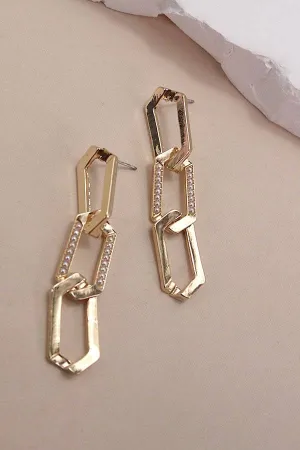 Gold Pearl Embellished Link Drop Earrings