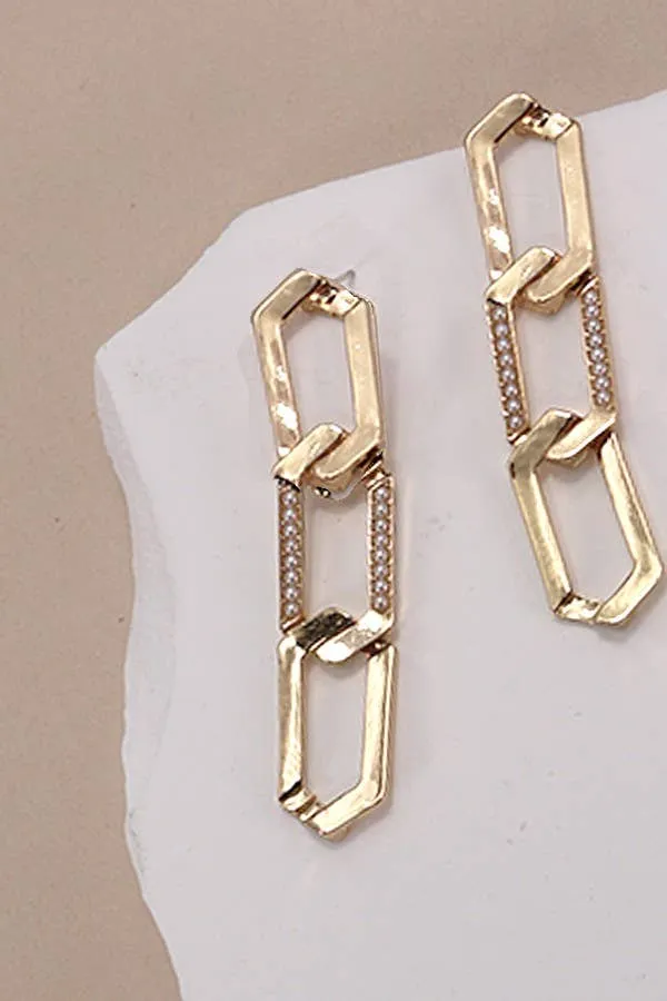 Gold Pearl Embellished Link Drop Earrings