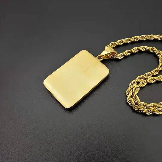 Gold Titanium Steel Cubic Zirconia Dollar Sign Pendant Chain