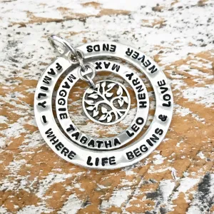 HAND STAMPED SILVER CIRCLE OF LIFE PENDANT