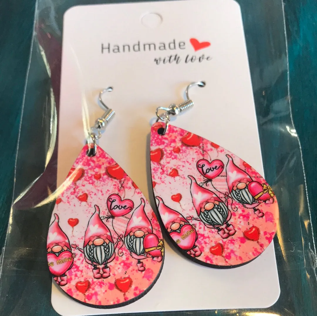 Handmade Wood Valentine Tear Drop Earrings
