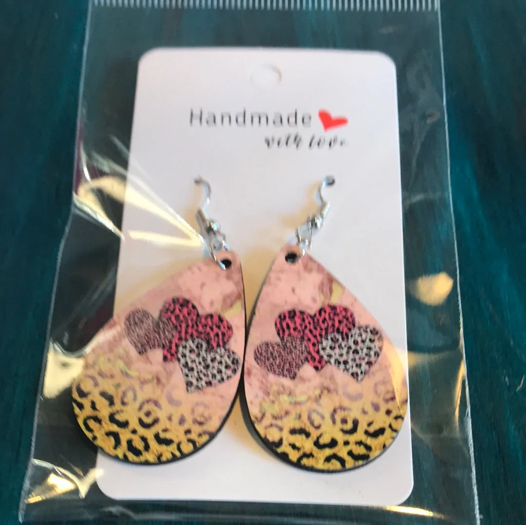 Handmade Wood Valentine Tear Drop Earrings