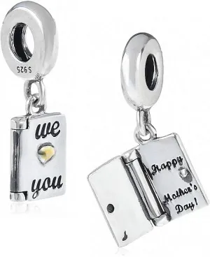 Happy Mothers Day Charms fit Pandora Style Bracelet 925 Sterling Silver We Love You Gold Heart Pendants for Mom Wife Women Jewelry Gift