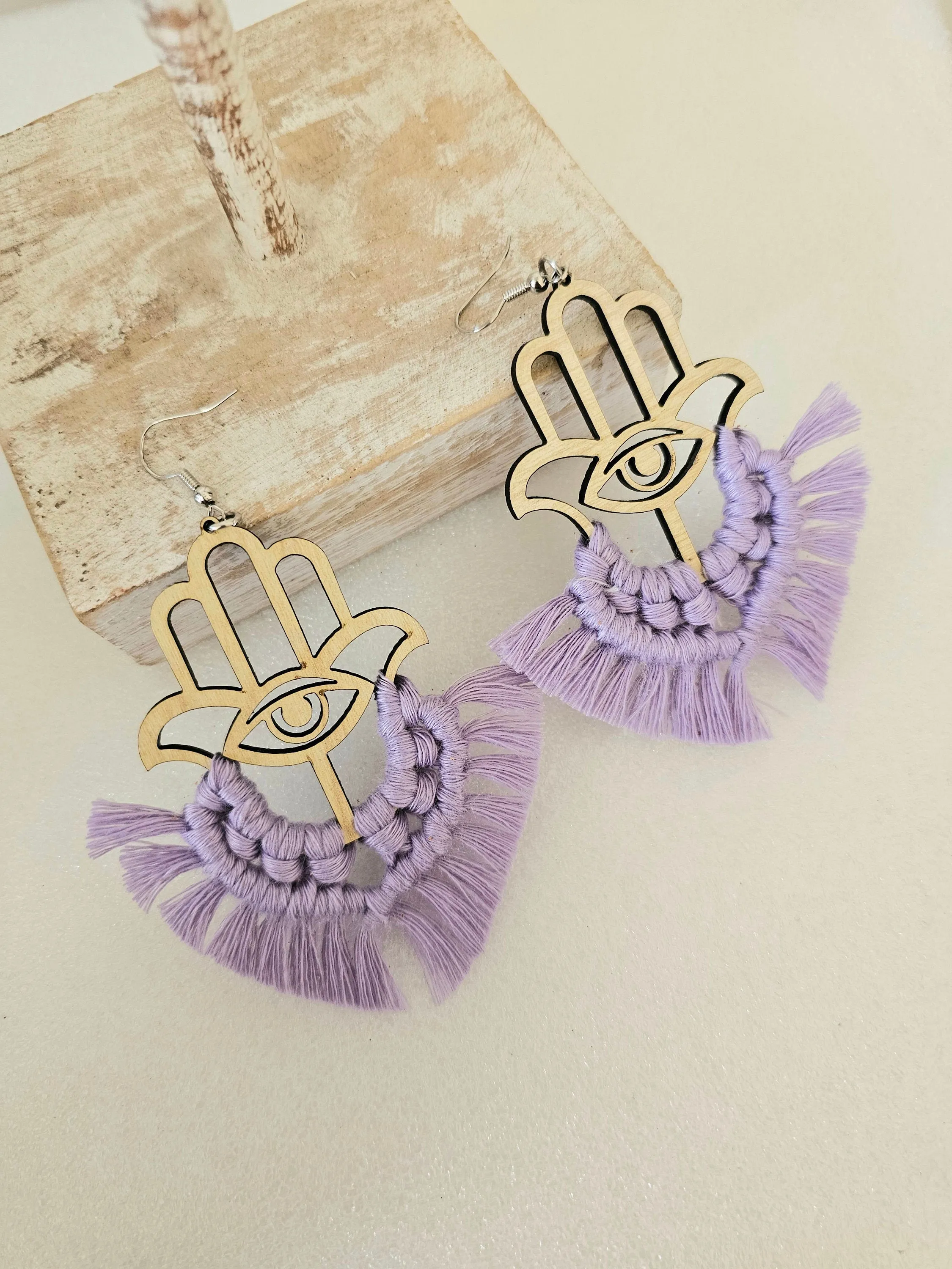 Hasma evil eye Macrame Earrings