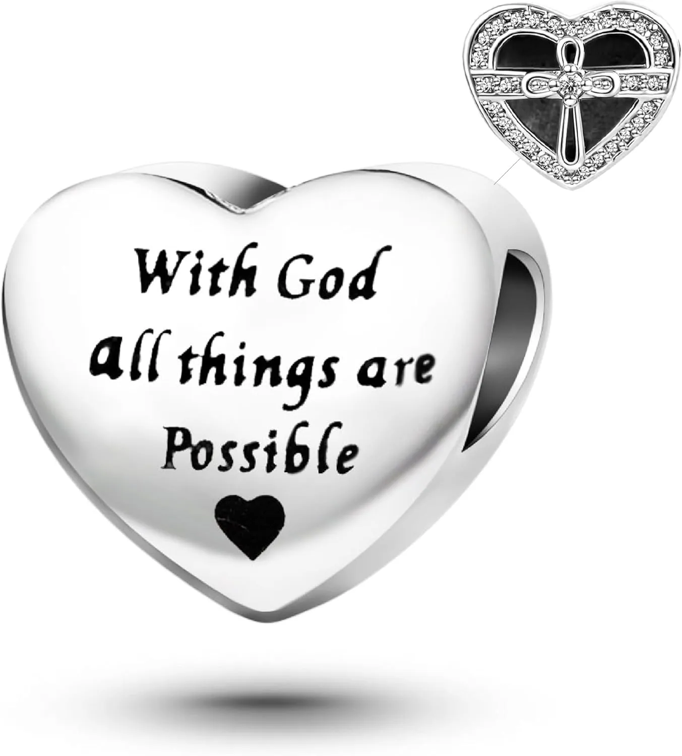 Heart Love Jesus God Cross Charm Compatible with Pandora Charms Bracelets Engraved Bible Verse Quote Beads for Women Jewelry