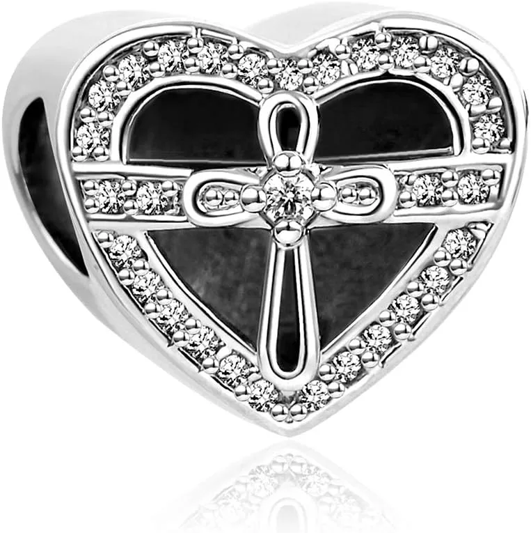 Heart Love Jesus God Cross Charm Compatible with Pandora Charms Bracelets Engraved Bible Verse Quote Beads for Women Jewelry