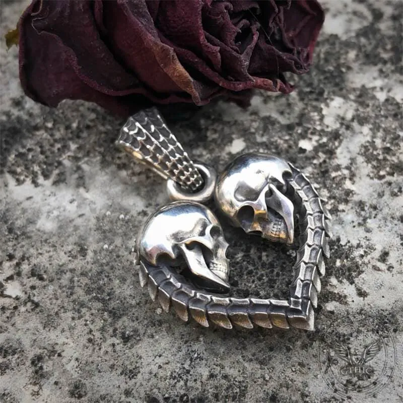 Heart Shaped Skull Sterling Silver Pendant