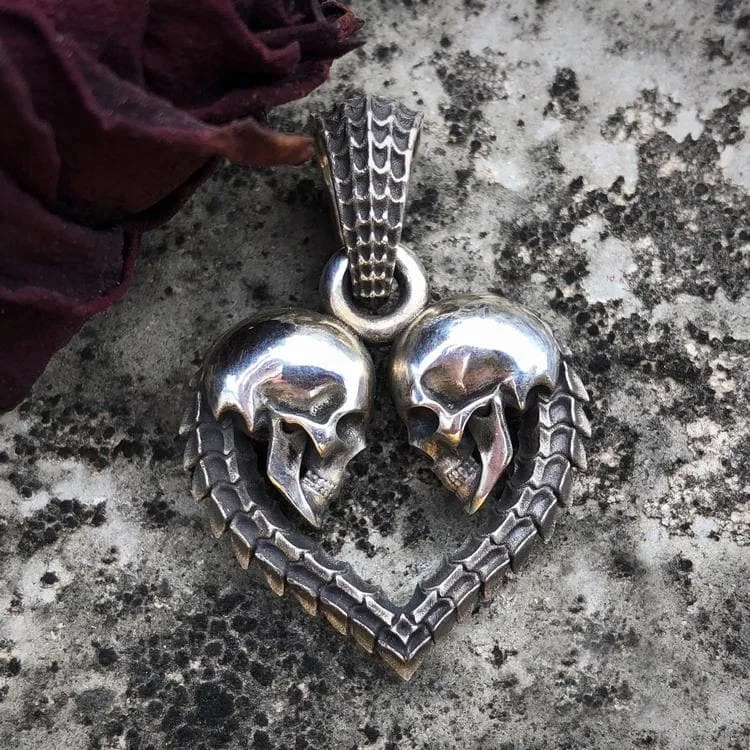 Heart Shaped Skull Sterling Silver Pendant