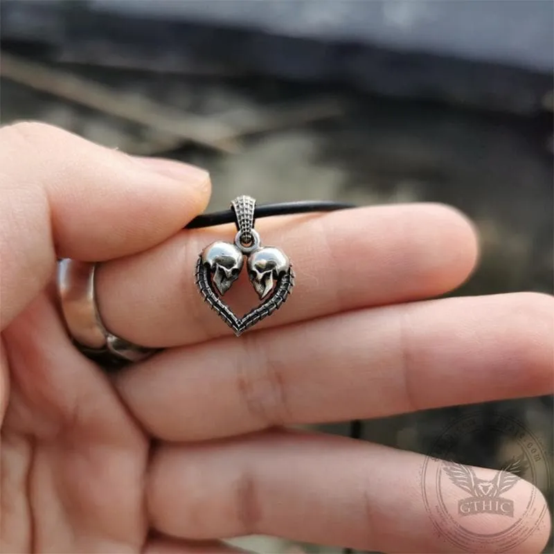 Heart Shaped Skull Sterling Silver Pendant