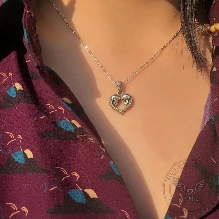 Heart Shaped Skull Sterling Silver Pendant