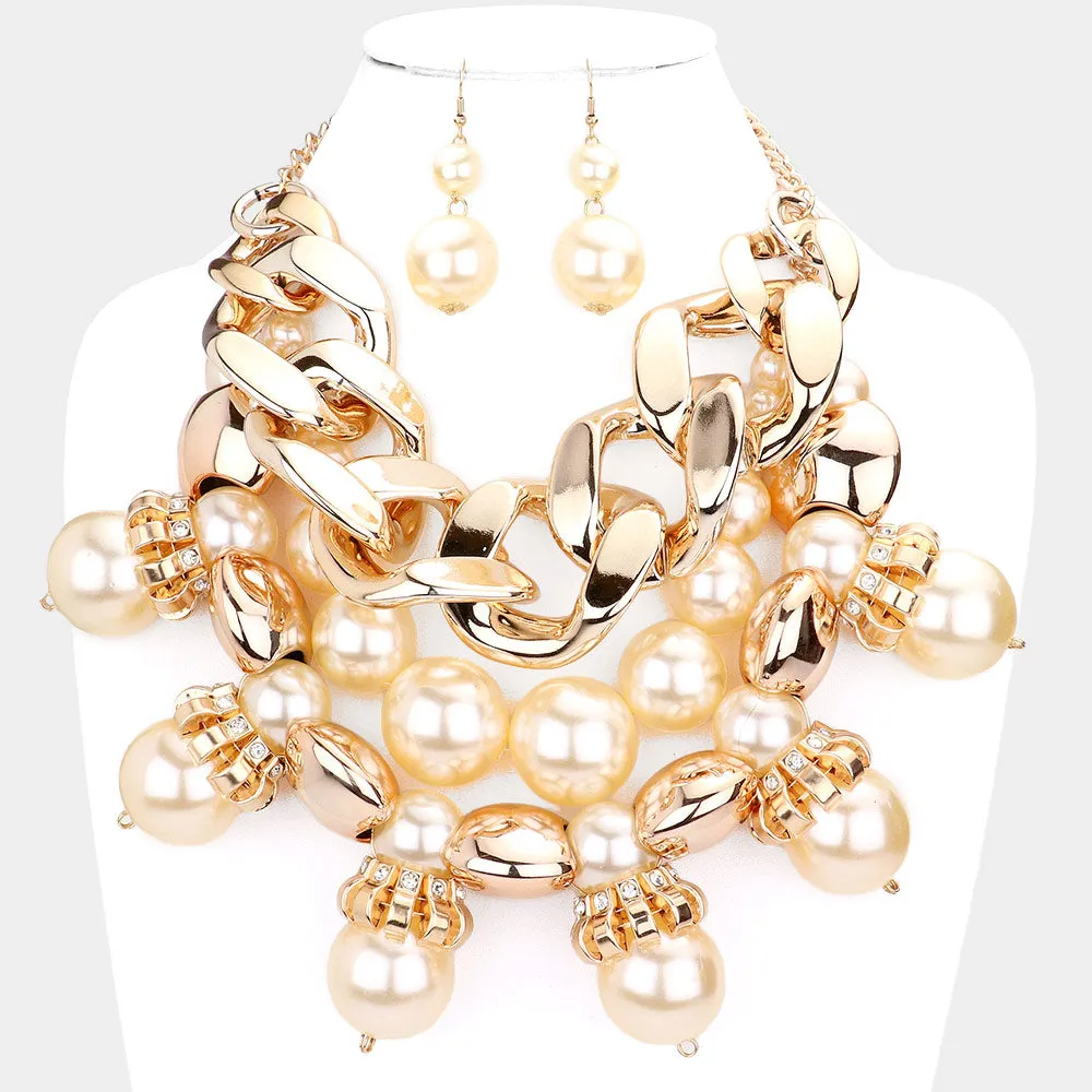 iLLASPARKZ Chunky Chain Pearl Bib Necklace