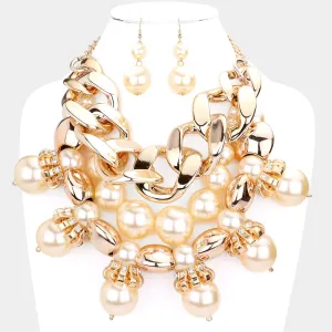 iLLASPARKZ Chunky Chain Pearl Bib Necklace