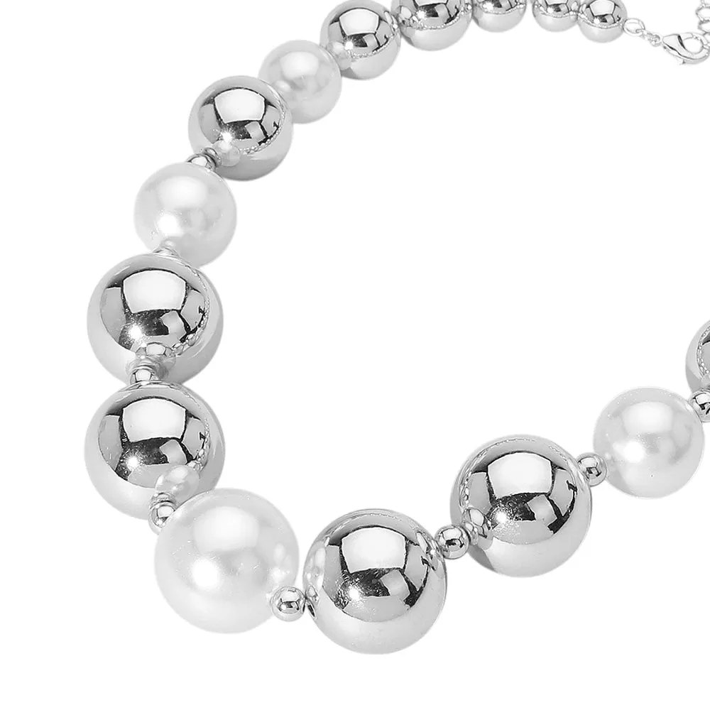 iLLASPARKZ Chunky Metal Ball Pearl Beaded Necklace