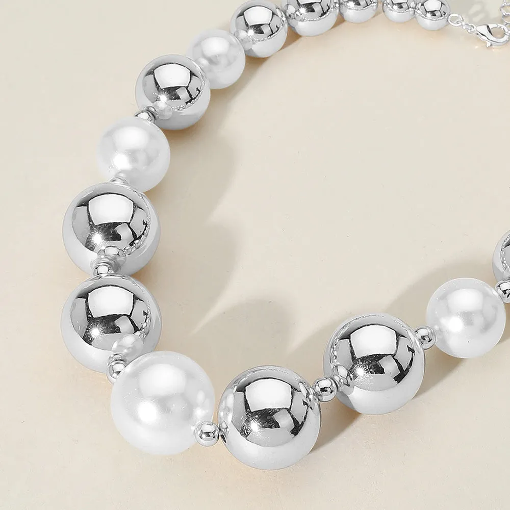 iLLASPARKZ Chunky Metal Ball Pearl Beaded Necklace