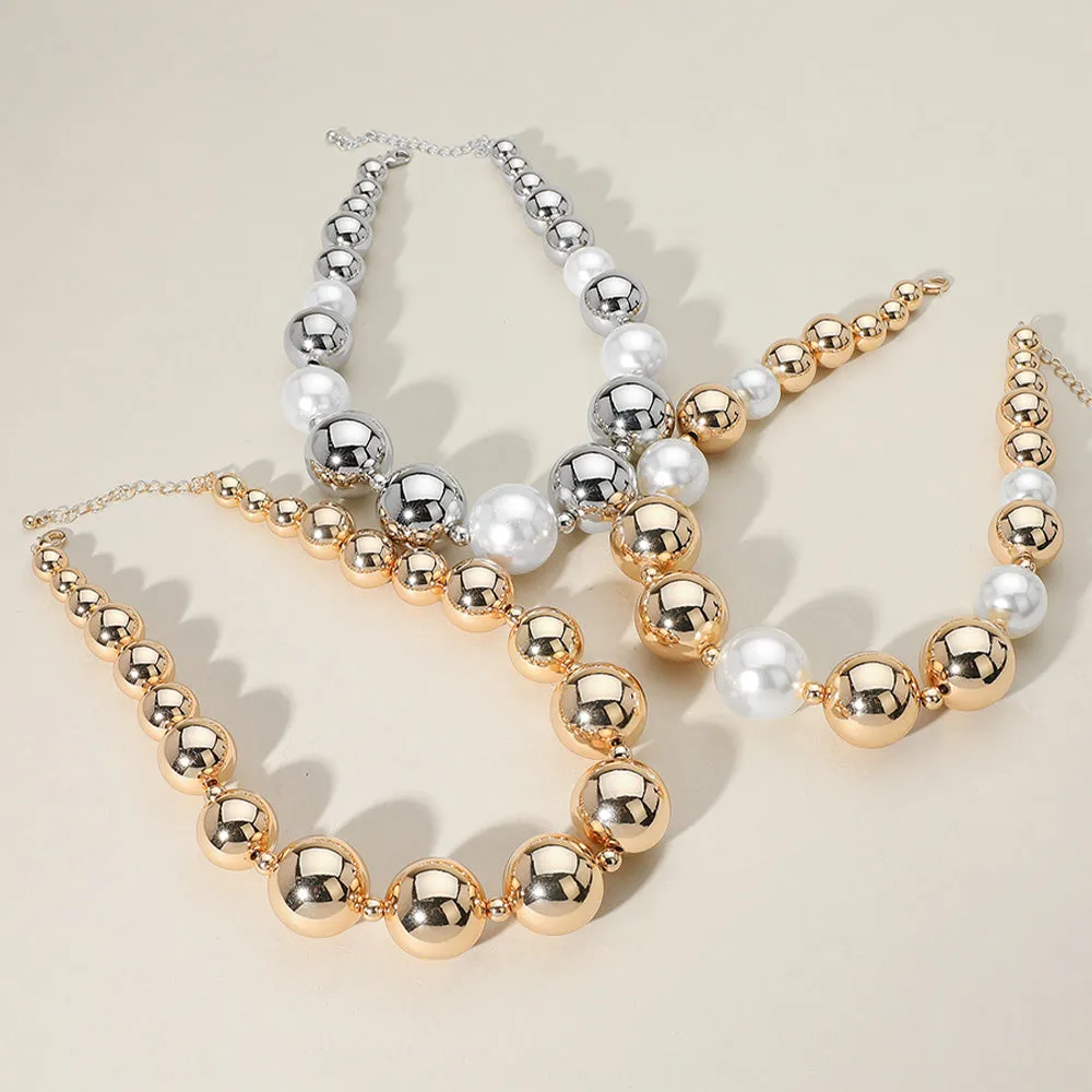 iLLASPARKZ Chunky Metal Ball Pearl Beaded Necklace