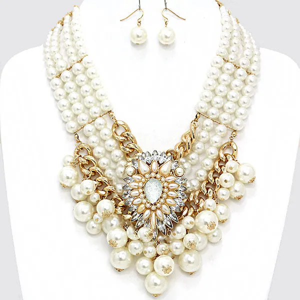 iLLASPARKZ Chunky Pearl Shourouk Chain V-Necklace