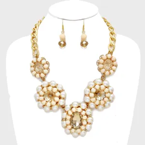 iLLASPARKZ Floral Chunky Pearl Crystal Collar Necklace
