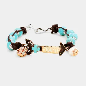 iLLASPARKZ "Brave" Turquoise Beaded Metal Arrow Freshwater Pearl Charm Bracelet