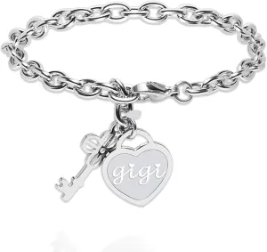 Inspirational Bracelets for Women Daughter Engraved Charm Heart Pendant Gifts for Mom Sister Grandma Gigi Friends Birthday Christmas Mother's Day Gifts