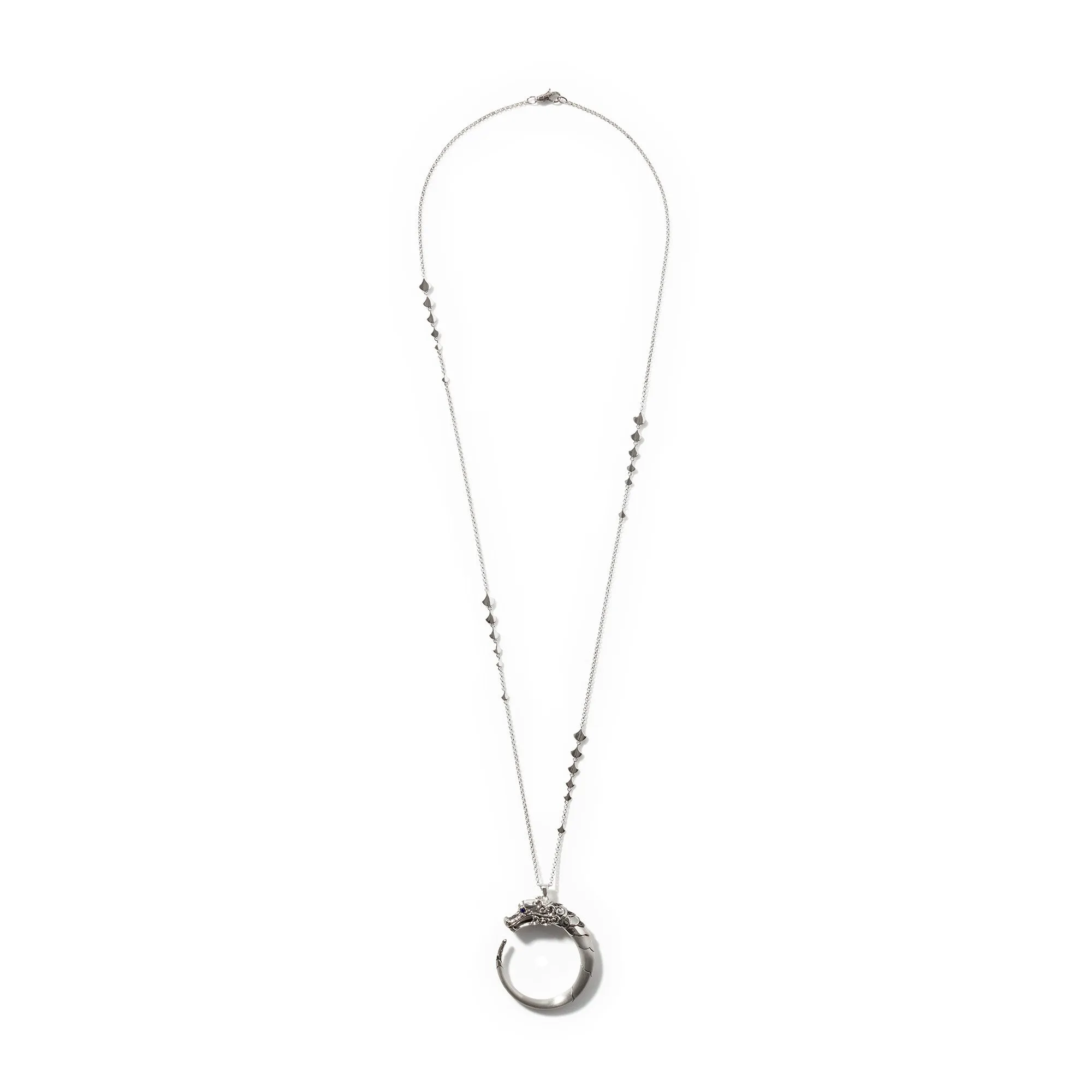 John Hardy Naga Heritage Silver Pendant Necklace in Brushed Finish with Treated Black Sapphire, Black Spinel and Blue Sapphire Eyes, Size 34