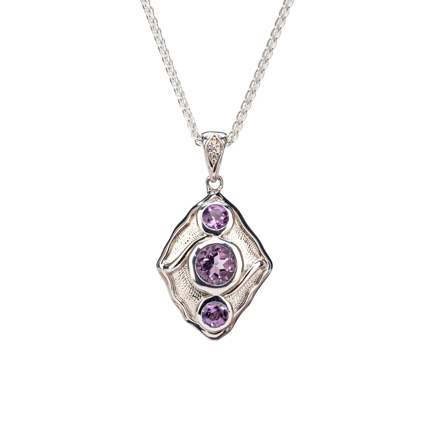 Keith Jack Sterling Silver Rhodium Amethyst & CZ Rocks 'n Rivers Pendant