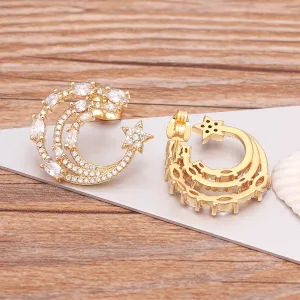 Korean Crystal Three Layers Trendy Exquisite Star Moon Stud Earrings For Women