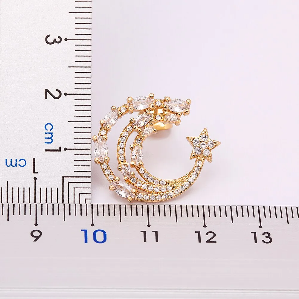 Korean Crystal Three Layers Trendy Exquisite Star Moon Stud Earrings For Women