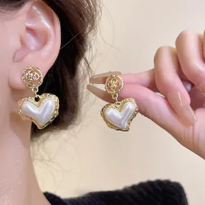 Korean Vintage Exquisite Pearl Heart Earring For Women