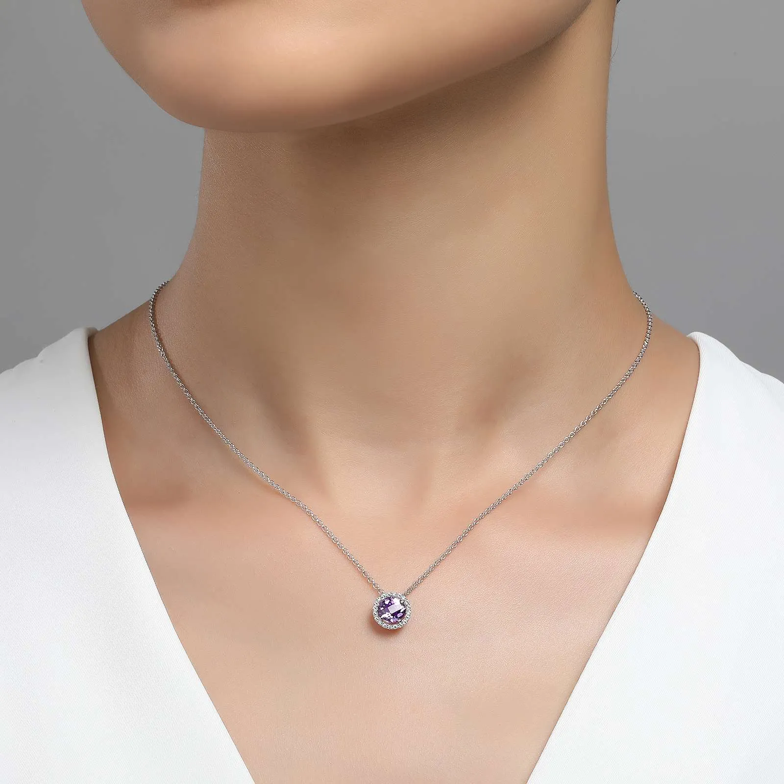 Lafonn Amethyst February Birthstone Halo Necklace