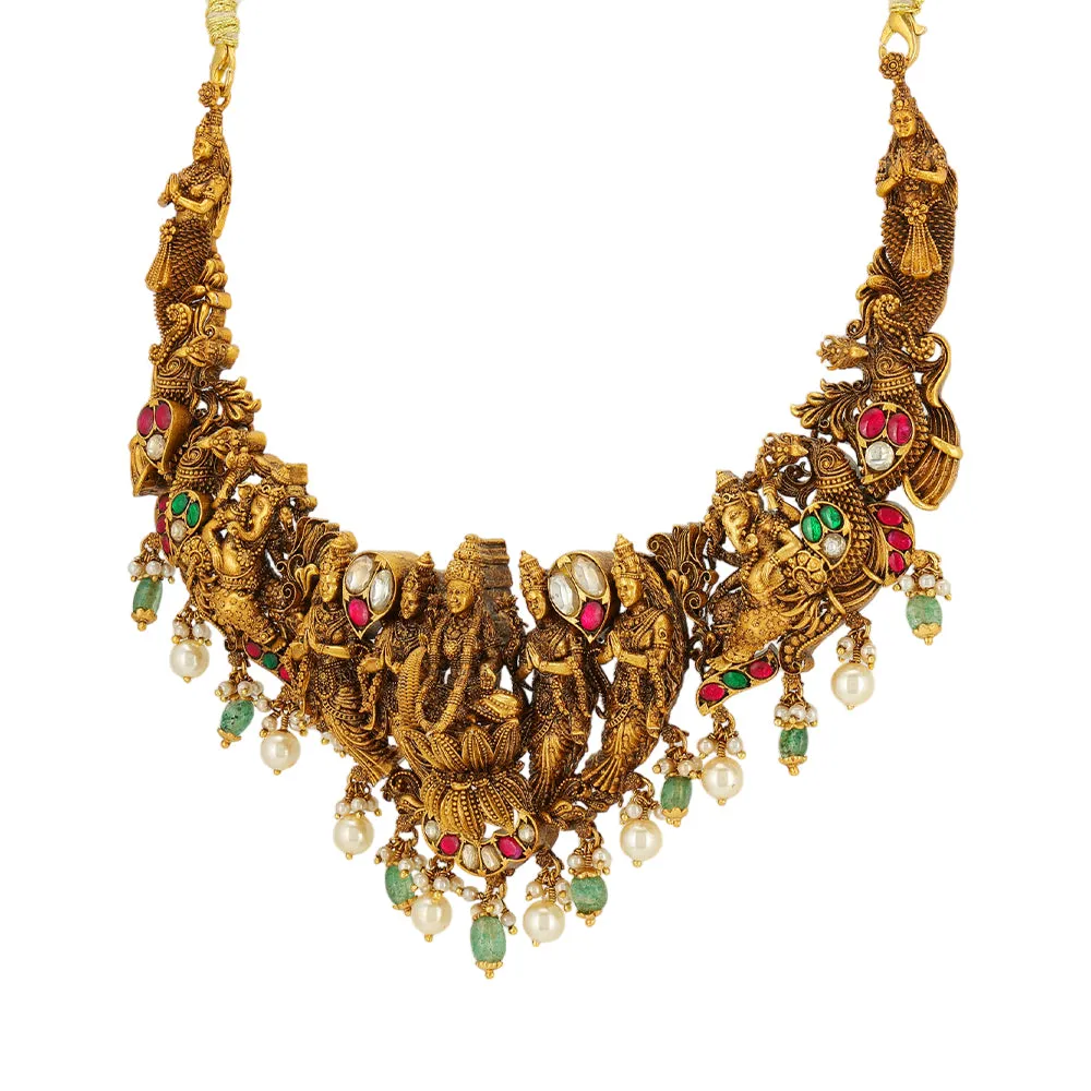 Lakshmi Vinayakar Inspired Nakshi Crafted Masterpiece Necklace