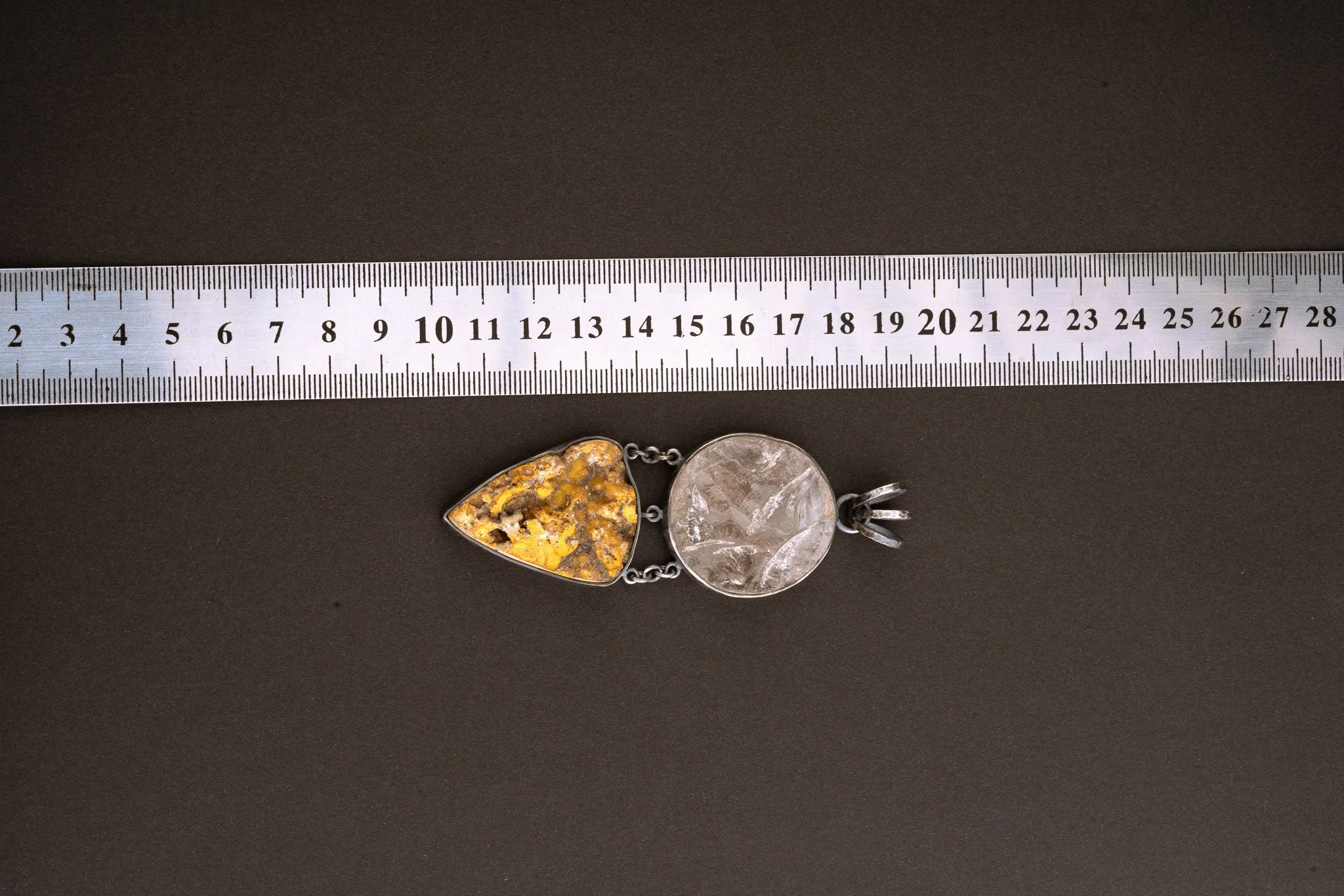Large round raw Rose Quartz & Bumble Bee Jasper Cabochon  Neckpiece - Sterling Silver - Rustic Finish - Pendant