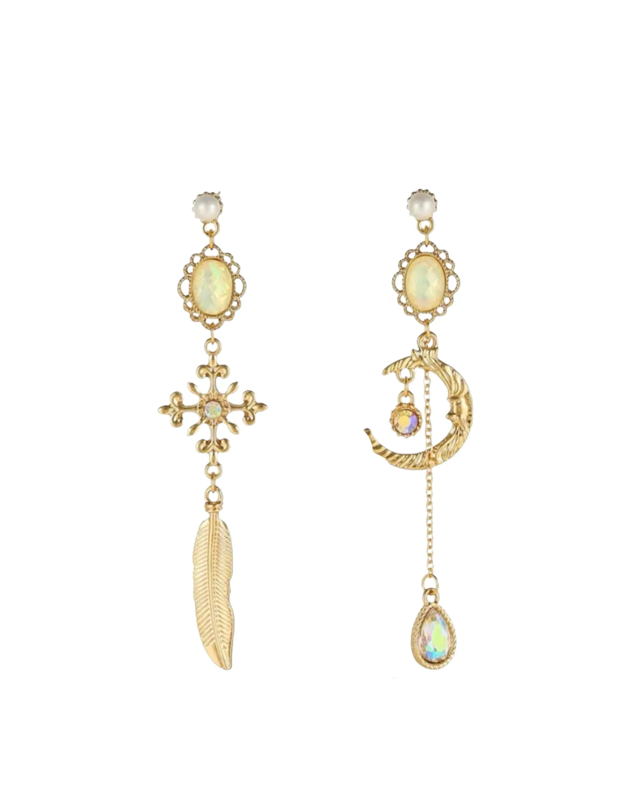 Leaf & moon decor drop earrings
