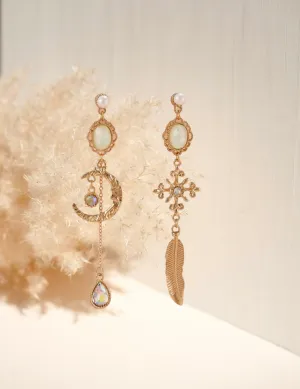 Leaf & moon decor drop earrings