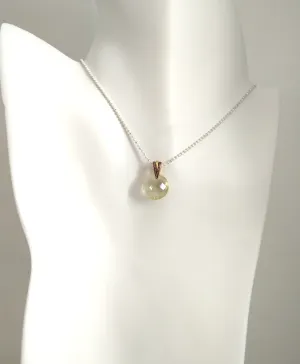 Lemon Quartz Single Pendant on a White Enamel Chain Necklace