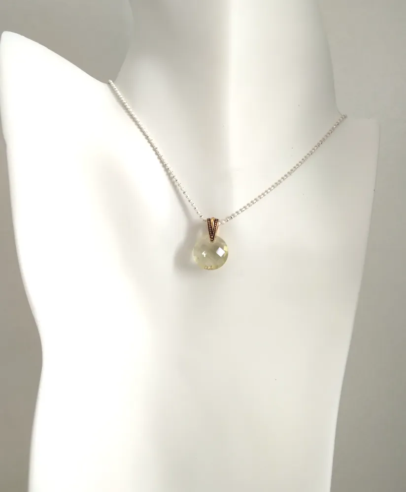 Lemon Quartz Single Pendant on a White Enamel Chain Necklace