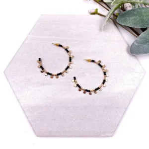 Leta Black Bead and Gold Hoop Earrings