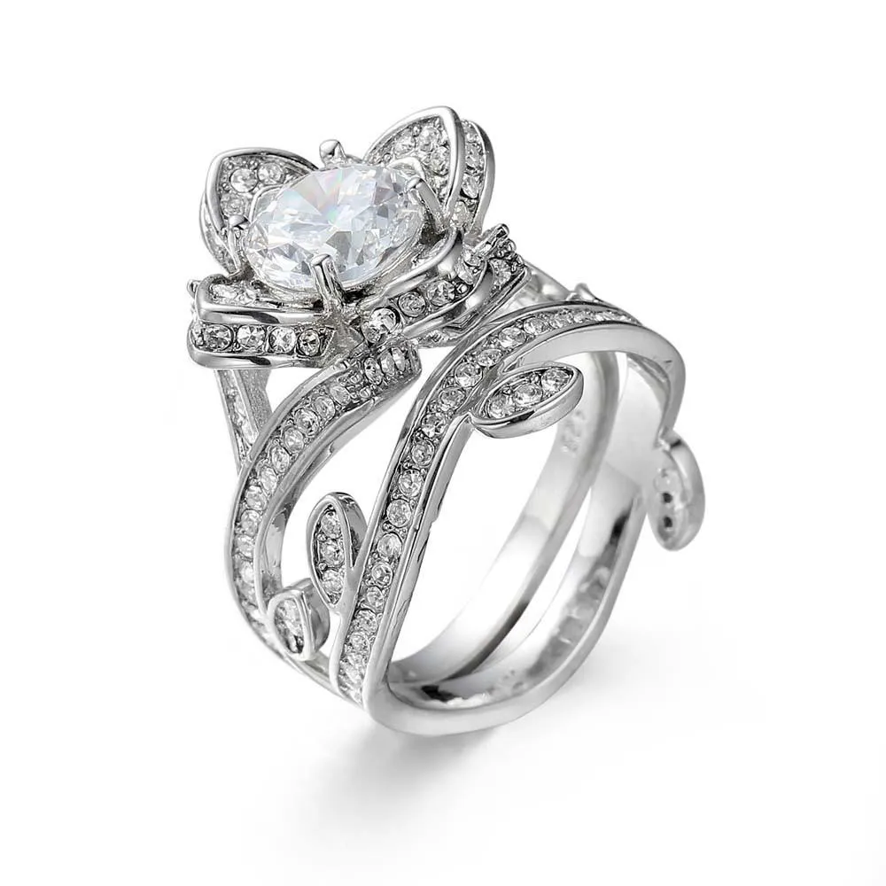 Lotus Flower Silver Color Titanium Steel Wedding Ring