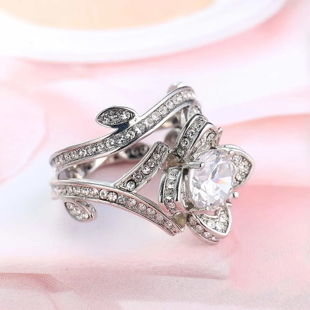 Lotus Flower Silver Color Titanium Steel Wedding Ring