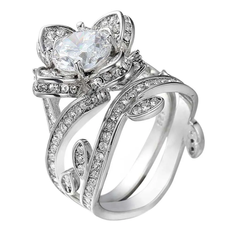 Lotus Flower Silver Color Titanium Steel Wedding Ring