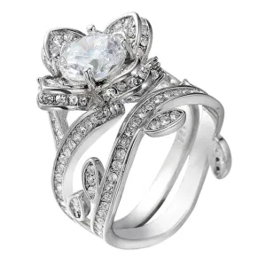 Lotus Flower Silver Color Titanium Steel Wedding Ring