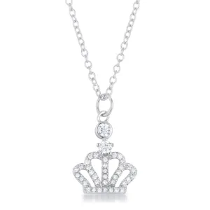 LOVCIA Dazzling Rhodium-Plated CZ Crown Pave Pendant Necklace