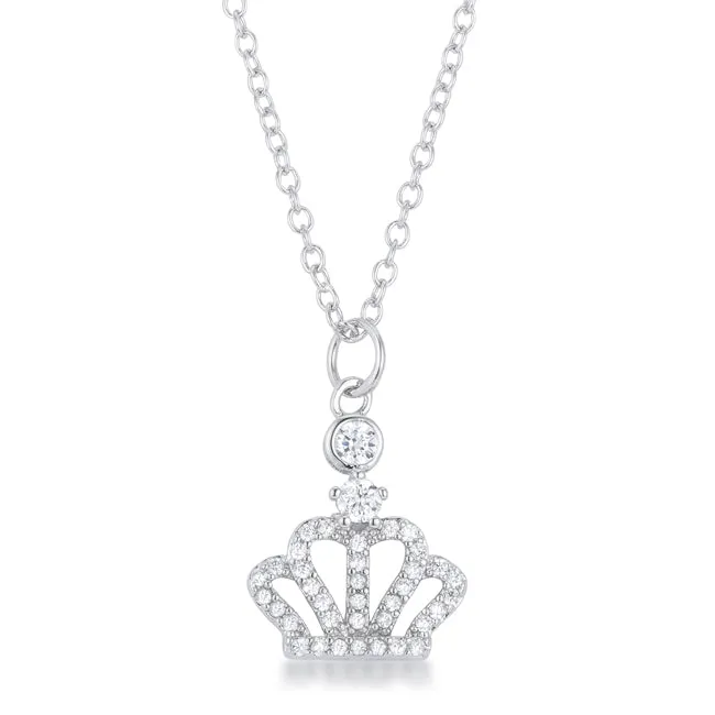 LOVCIA Dazzling Rhodium-Plated CZ Crown Pave Pendant Necklace
