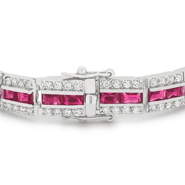 LOVCIA Elegant Rhodium-Finished Red Cubic Zirconia Bracelet