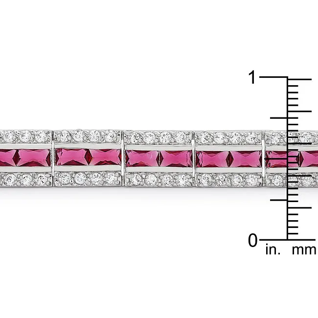 LOVCIA Elegant Rhodium-Finished Red Cubic Zirconia Bracelet