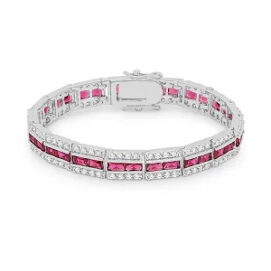 LOVCIA Elegant Rhodium-Finished Red Cubic Zirconia Bracelet